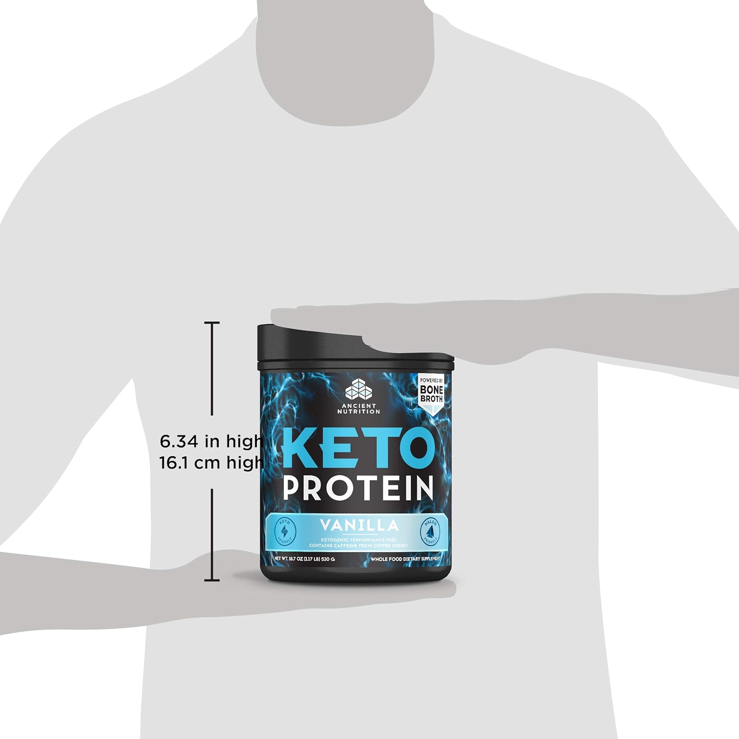 Vanilla Keto Protein Powder with Bone Broth & MCT Oil, 18g Protein, 11g Fat, Gluten Free - 17 Servings