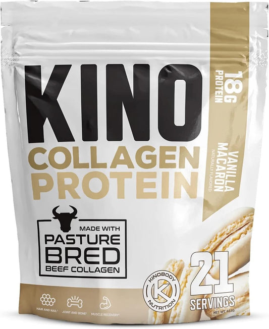 Vanilla Macaroon Kinobody Collagen Protein with MCT for Healthy Skin, Bones, and Joints - Grass-Fed Peptides for Men and Women