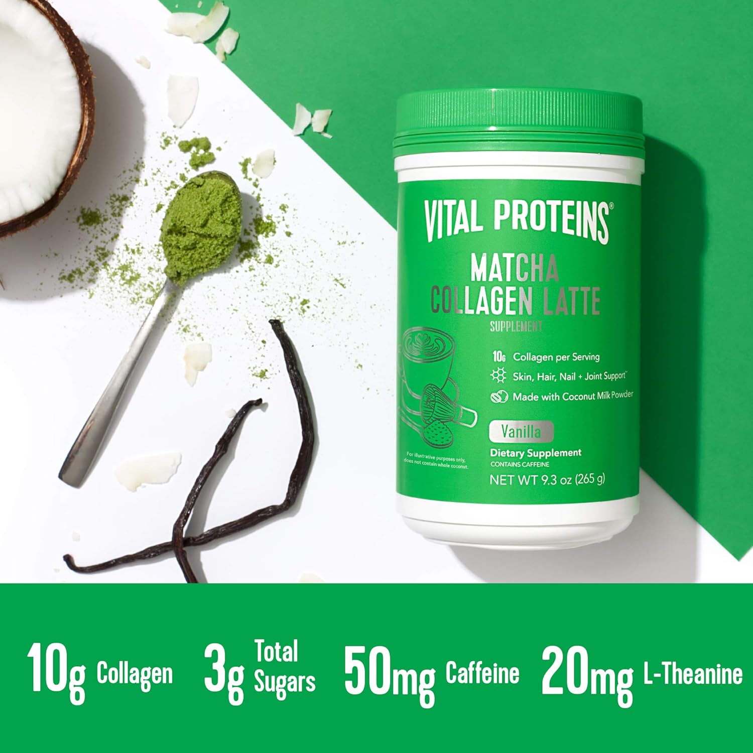 Vanilla Matcha Collagen Latte Powder 9.3 OZ by VITAL PROTEINS