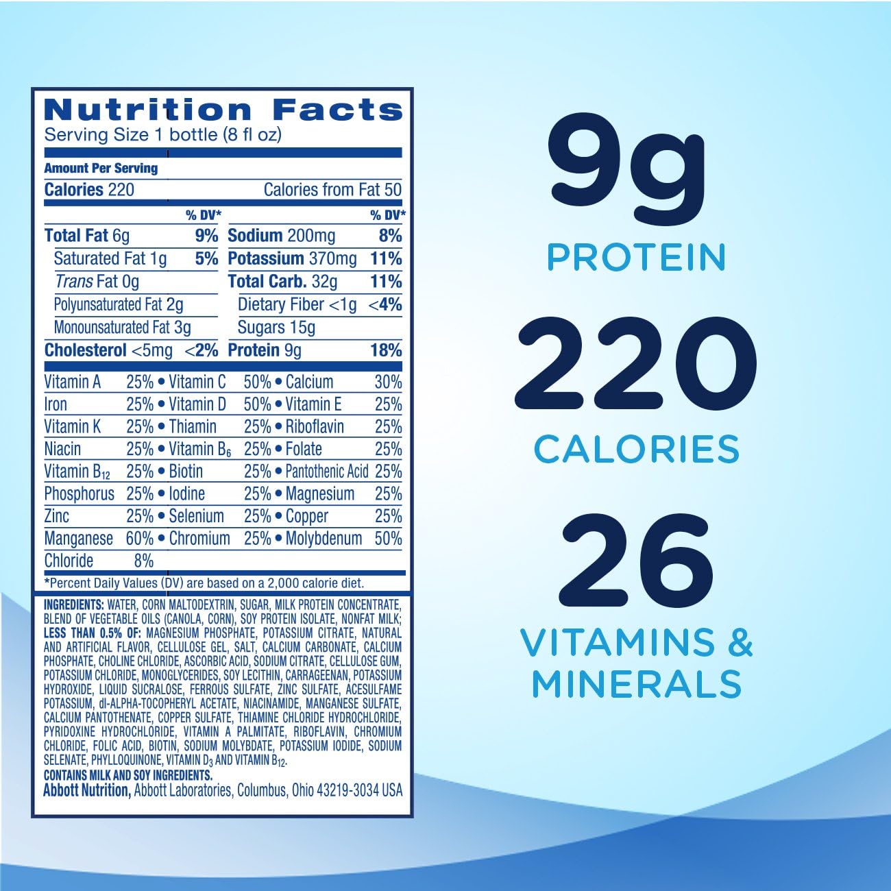 Vanilla Meal Replacement Shakes with 9g Protein - Pack of 16, 8 Fl Oz - Ensure Original Nutrition Shake