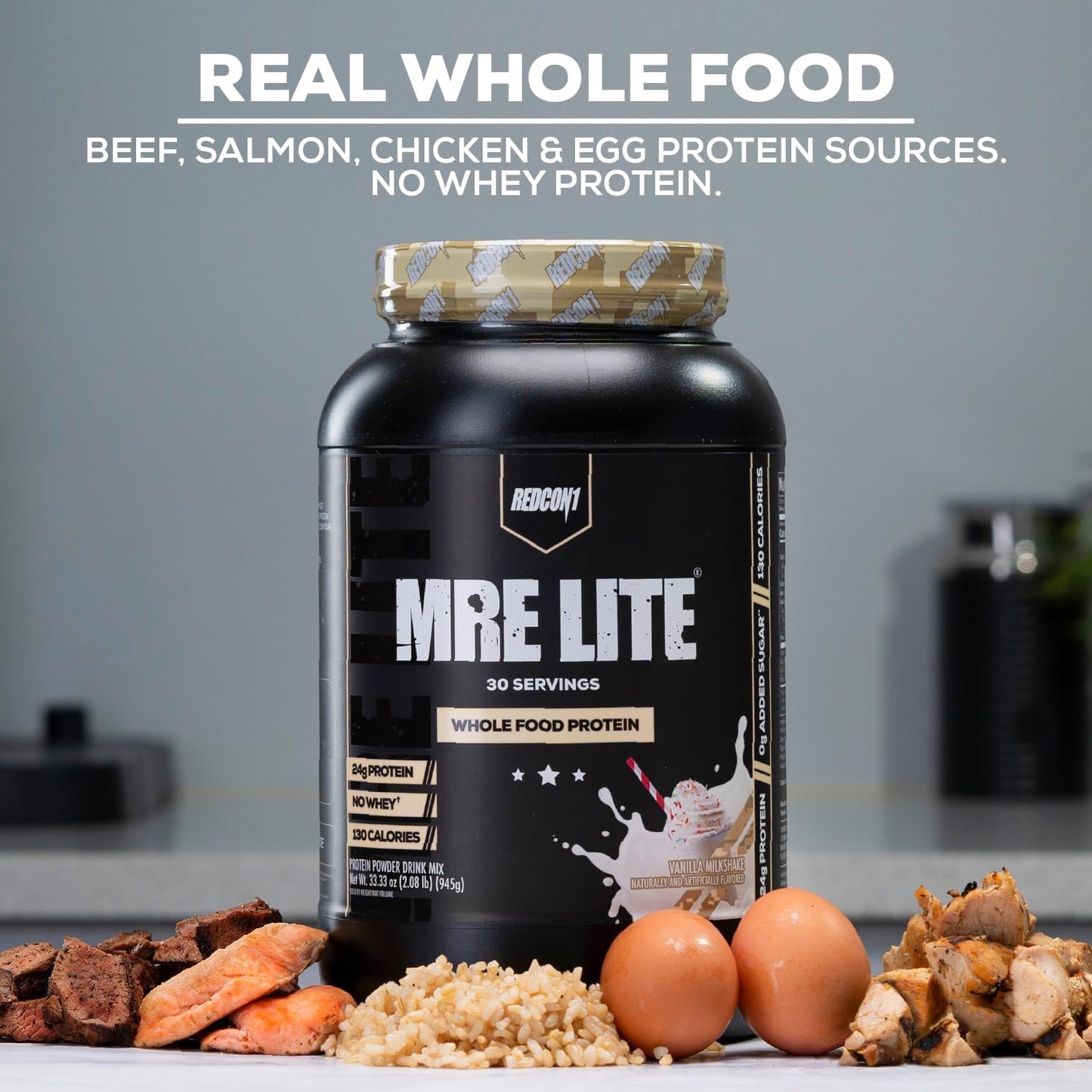 Vanilla Milkshake MRE Lite Protein Powder - Low Carb, Whey Free Meal Replacement with Animal Protein Blends, Easy to Digest - 30 Servings