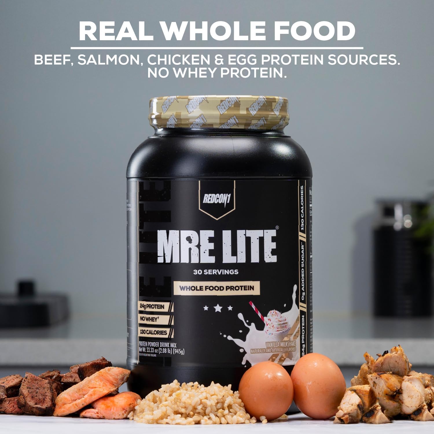Vanilla Milkshake MRE Lite Protein Powder - Low Carb, Whey Free Meal Replacement with Animal Protein Blends, Easy to Digest - 30 Servings