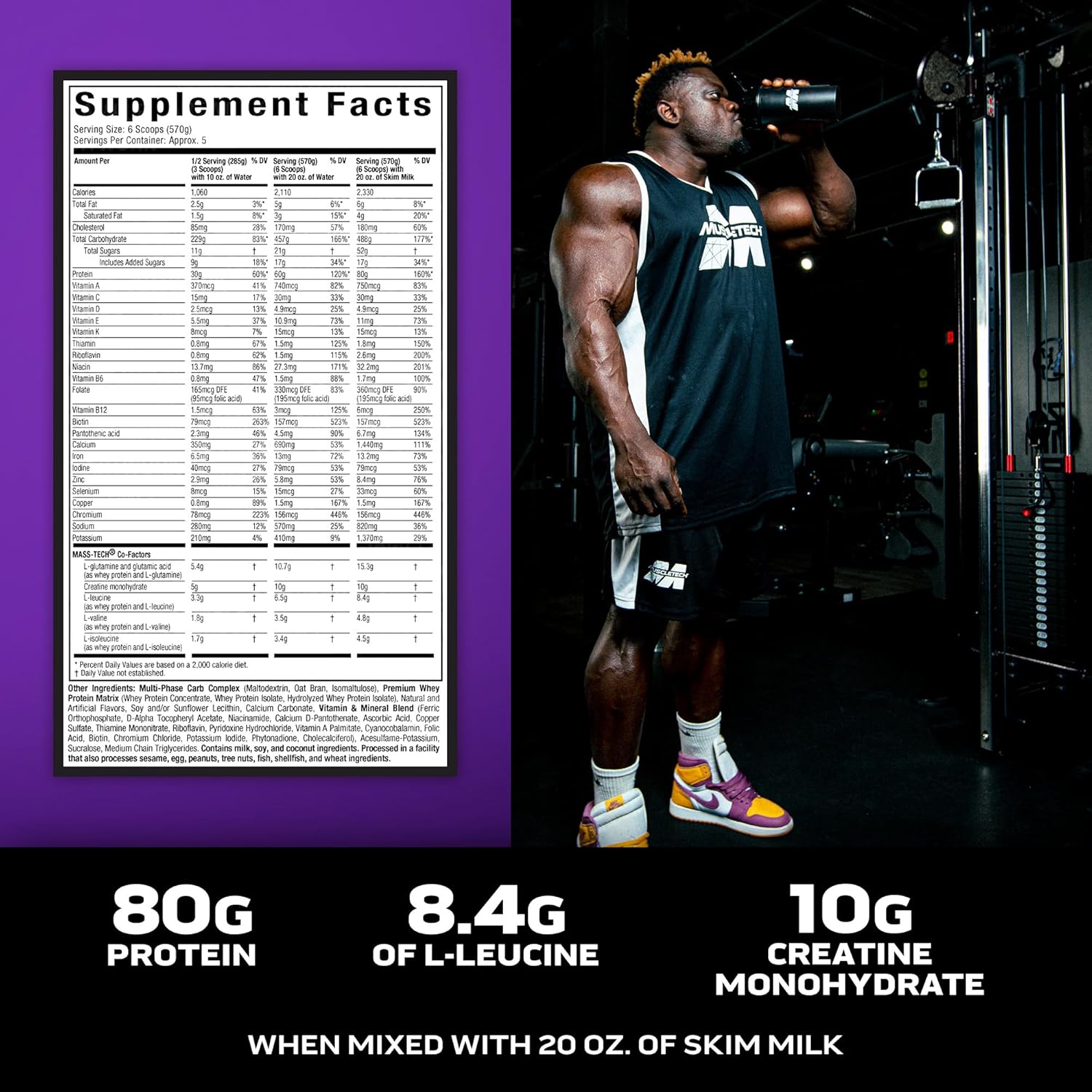 Vanilla Milkshake Muscletech Mass Tech Extreme 2000 High-Protein Mass Gainer - 6LB Powder Supplement for Muscle Growth & Recovery