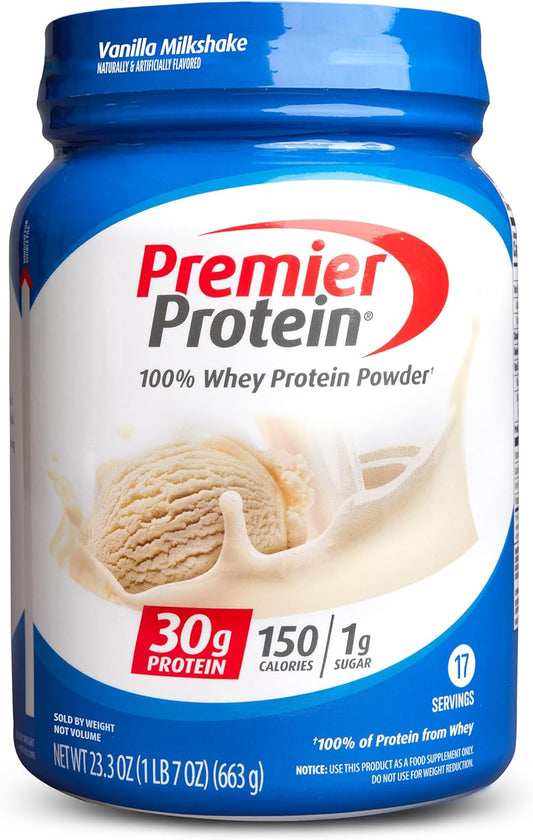Vanilla Milkshake Premier Protein Powder - 30g Protein, 1g Sugar, 100% Whey, Keto, Soy-Free, Gluten-Free - 17 Servings, 23.3oz