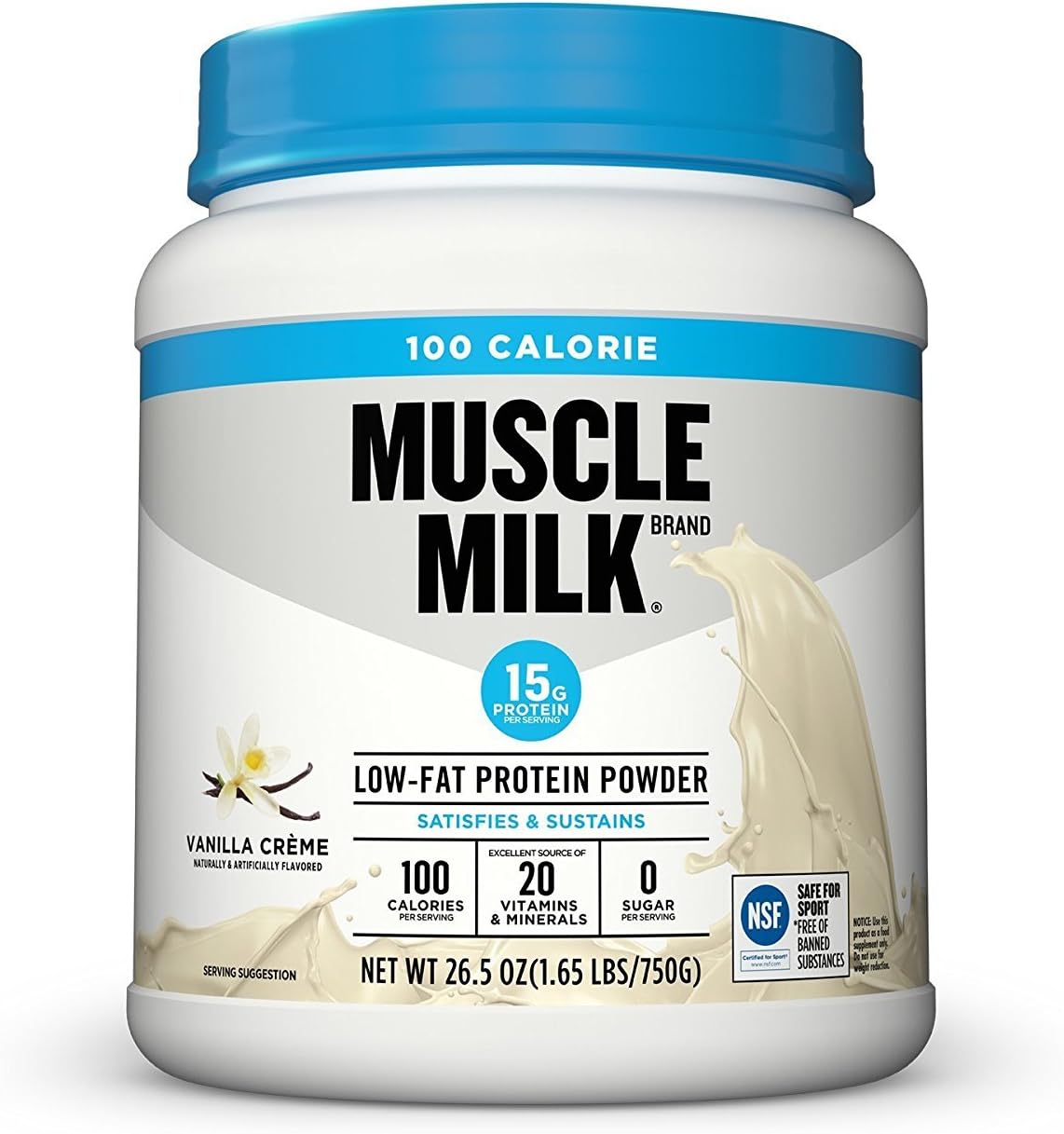 Vanilla Muscle Milk ZERO Protein Powder - 15g Protein, 100 Calories, 1.65lb - 25 Servings