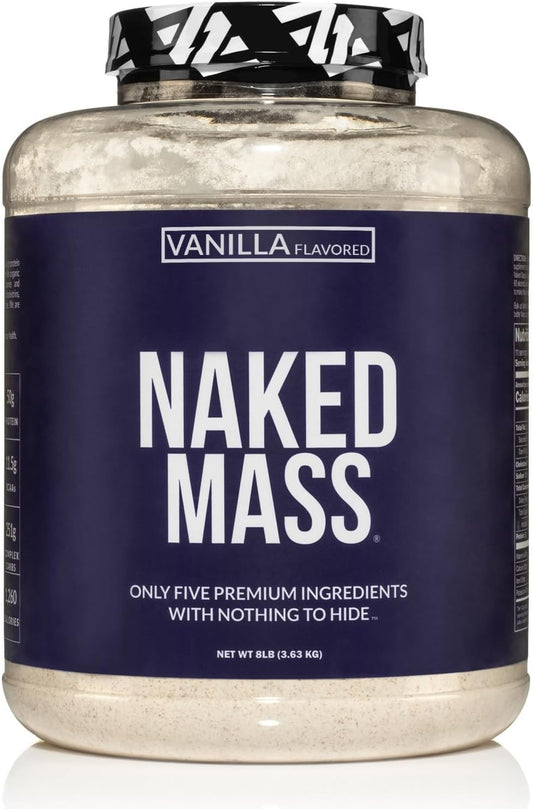 Vanilla Naked Mass Weight Gainer Protein Powder - 8lb Bulk, All Natural, GMO Free, Gluten Free, Soy Free - 1,260 Calories