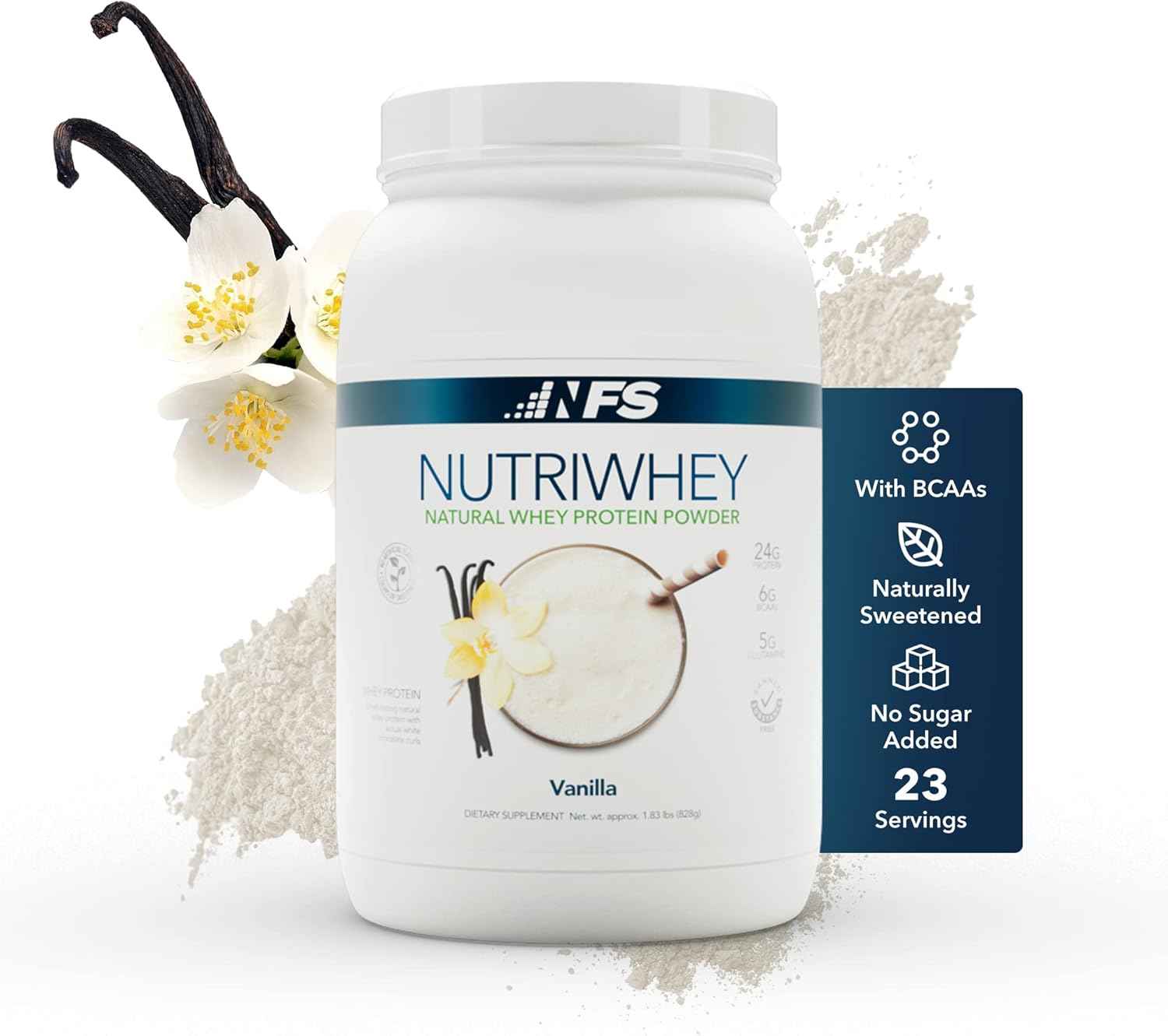 Vanilla NF Sports Nutri Whey Protein Powder: Post Workout Supplement with Amino Energy, BCAA, Immunity Support, 852g, 23 Servings.