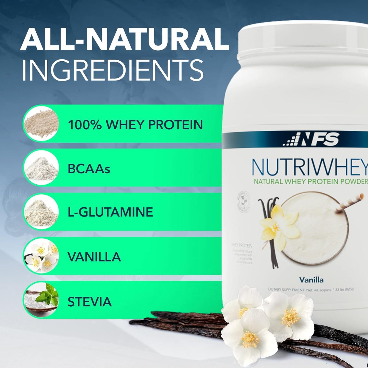 Vanilla NF Sports Nutri Whey Protein Powder: Post Workout Supplement with Amino Energy, BCAA, Immunity Support, 852g, 23 Servings.