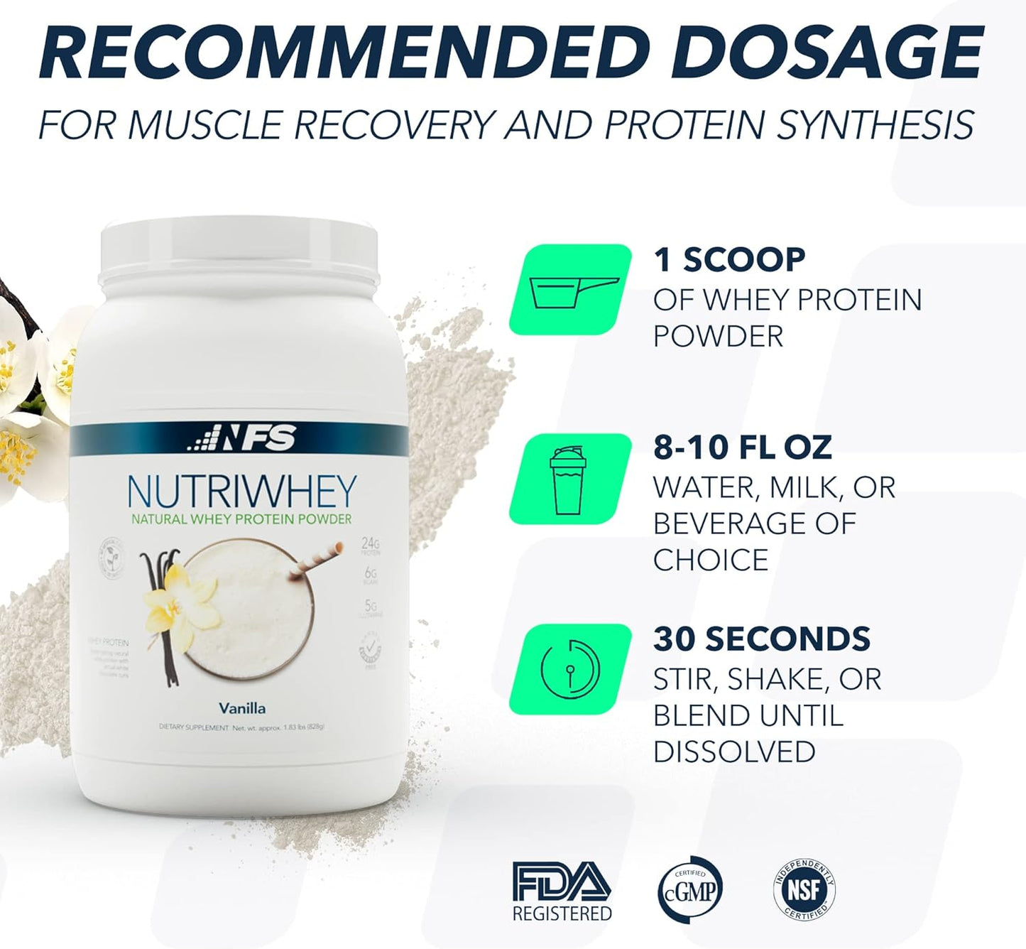 Vanilla NF Sports Nutri Whey Protein Powder: Post Workout Supplement with Amino Energy, BCAA, Immunity Support, 852g, 23 Servings.