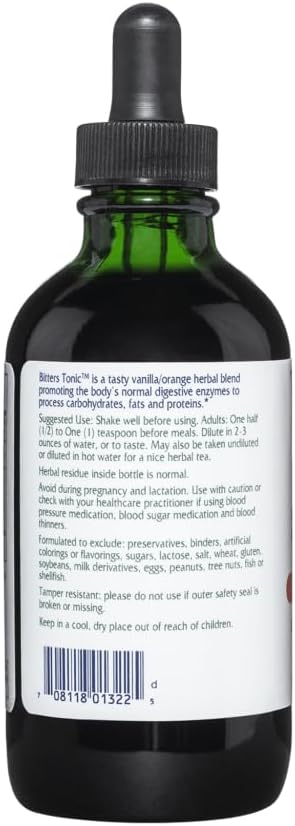 Vanilla Orange Vitanica Bitters Tonic Liquid Digestion Supplement, Alcohol Free, Vegan - 4 Ounce