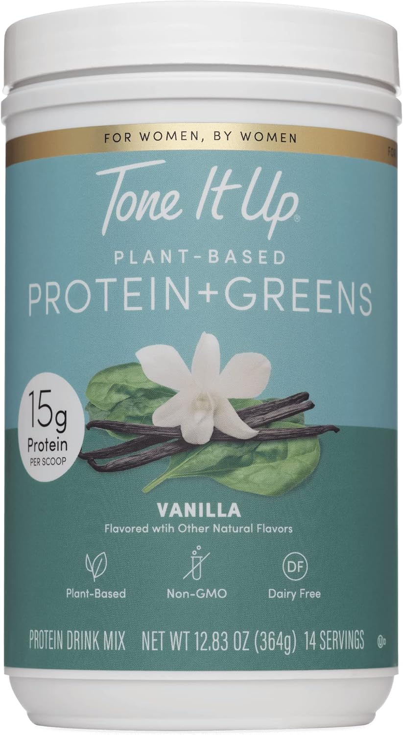Vanilla Plant Based Protein Powder with Greens for Women - Dairy Free, Non-GMO, Kosher - 14 Servings, 15g Protein per Serving