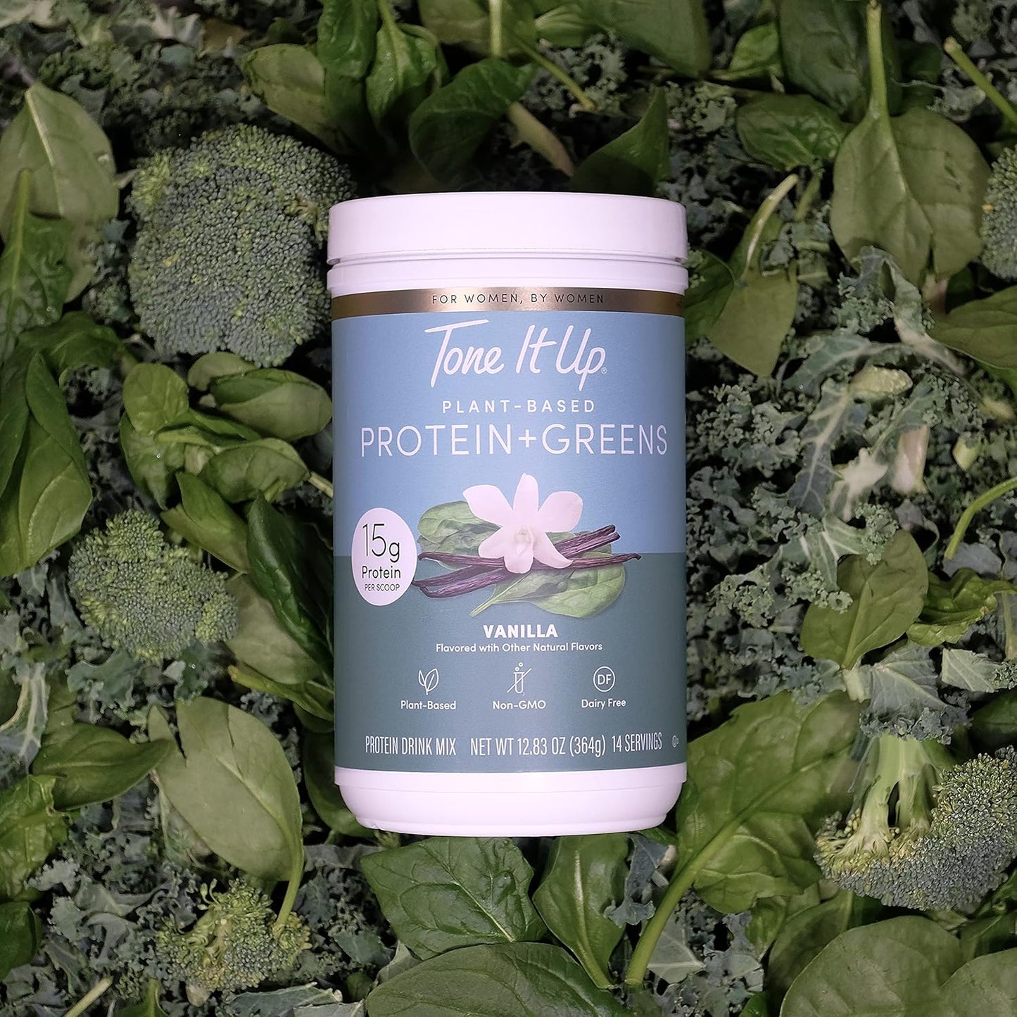 Vanilla Plant Based Protein Powder with Greens for Women - Dairy Free, Non-GMO, Kosher - 14 Servings, 15g Protein per Serving