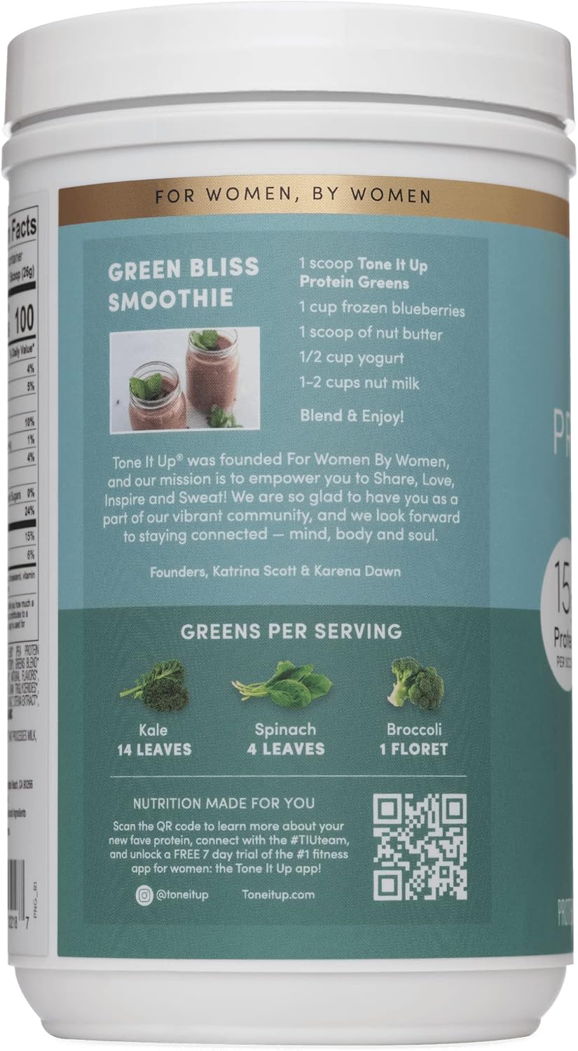 Vanilla Plant Based Protein Powder with Greens for Women - Dairy Free, Non-GMO, Kosher - 14 Servings, 15g Protein per Serving