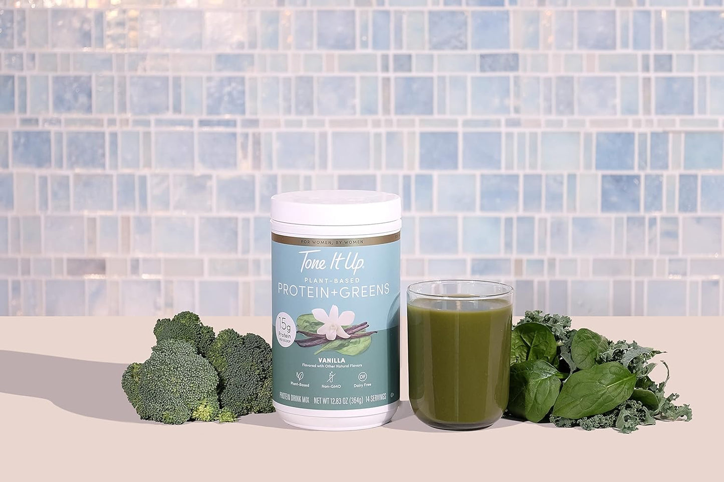 Vanilla Plant Based Protein Powder with Greens for Women - Dairy Free, Non-GMO, Kosher - 14 Servings, 15g Protein per Serving