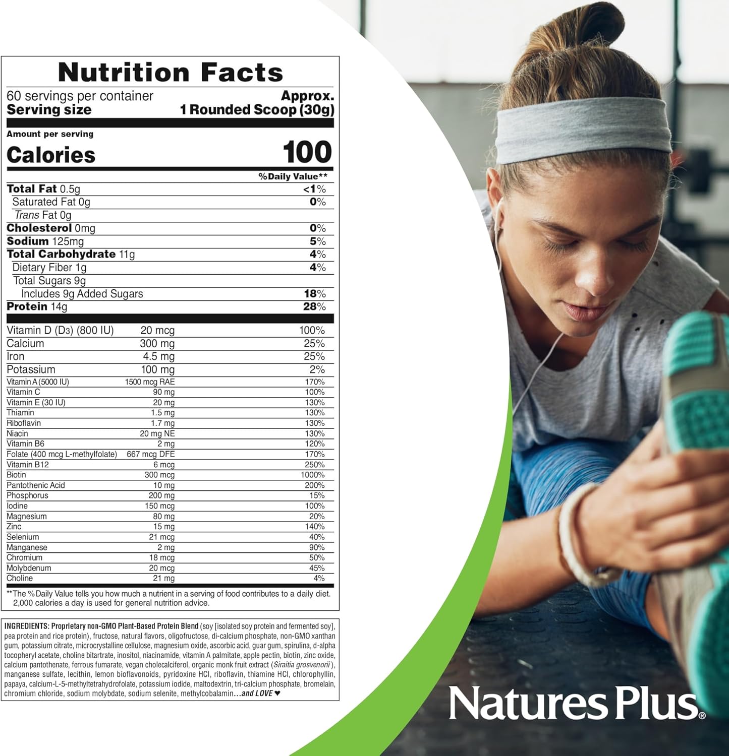 Vanilla Plant-Based Protein Shake, 4 lbs - Natures Plus SPIRU-TEIN - Non-GMO, Vegetarian, Gluten Free - 60 Servings