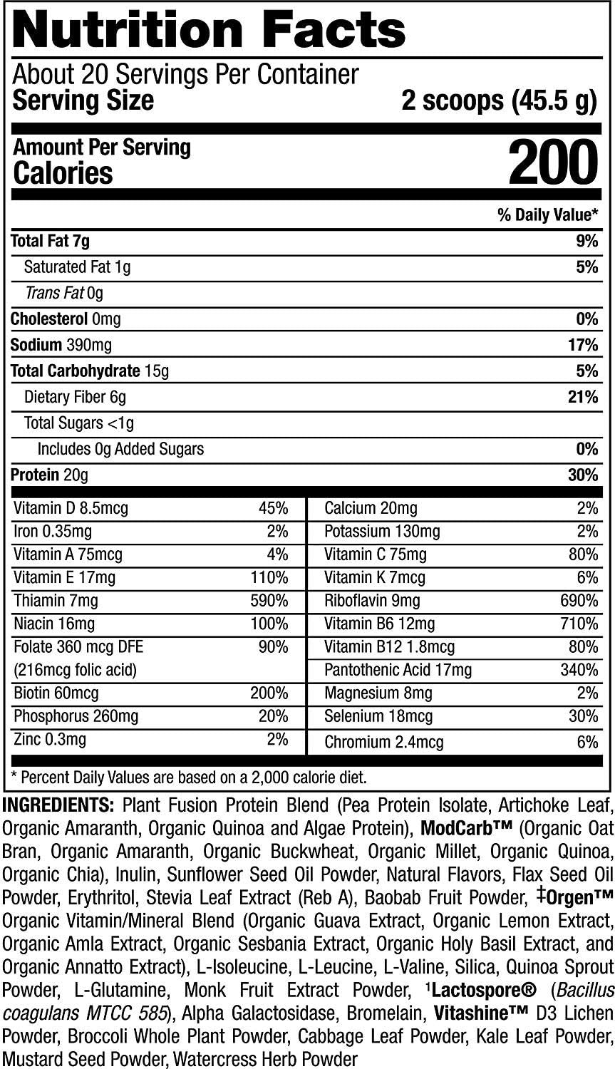 Vanilla PlantFusion Complete Meal Replacement Shake - Plant Based Protein Powder with Superfoods, Greens, and Probiotics - Vegan, Gluten Free, Non-Dairy - 2 lb