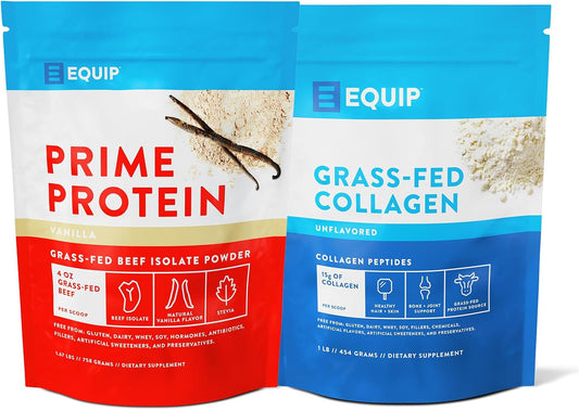 Vanilla Prime Protein Powder and Grass Fed Collagen Powder - Natural Unflavored Blend