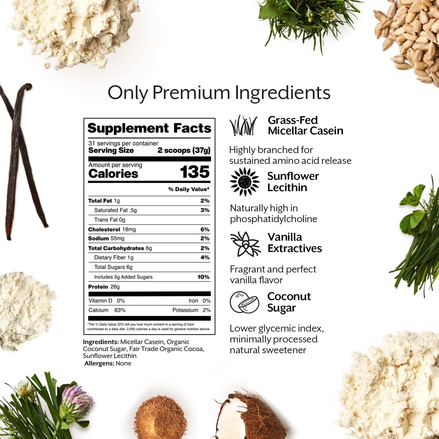 Vanilla ProMix Casein Protein Powder 2.5lb - Grass-Fed, All Natural, Slow Recovery - Post Workout Shake, Smoothie, Baking - Gluten-Free