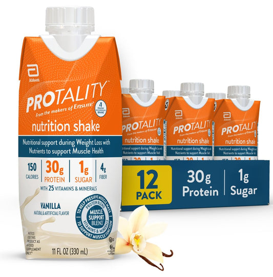 Vanilla Protein Shake with 30g Protein and 1g Sugar - Muscle Health Support During Weight Loss - 12 Pack