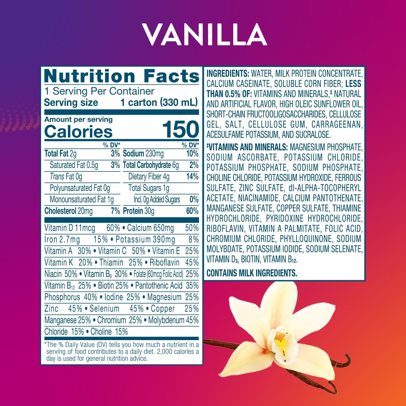 Vanilla Protein Shake with 30g Protein and 1g Sugar - Muscle Health Support During Weight Loss - 12 Pack