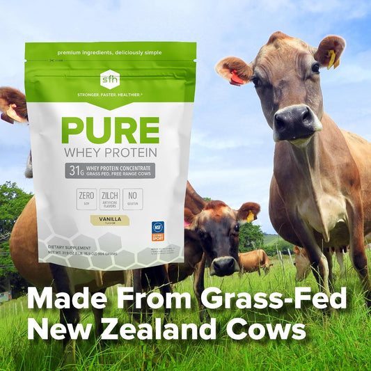 Vanilla SFH Pure Whey Protein Powder - Grass Fed, All Natural, Non-GMO, Soy and Gluten Free - 31.9 oz