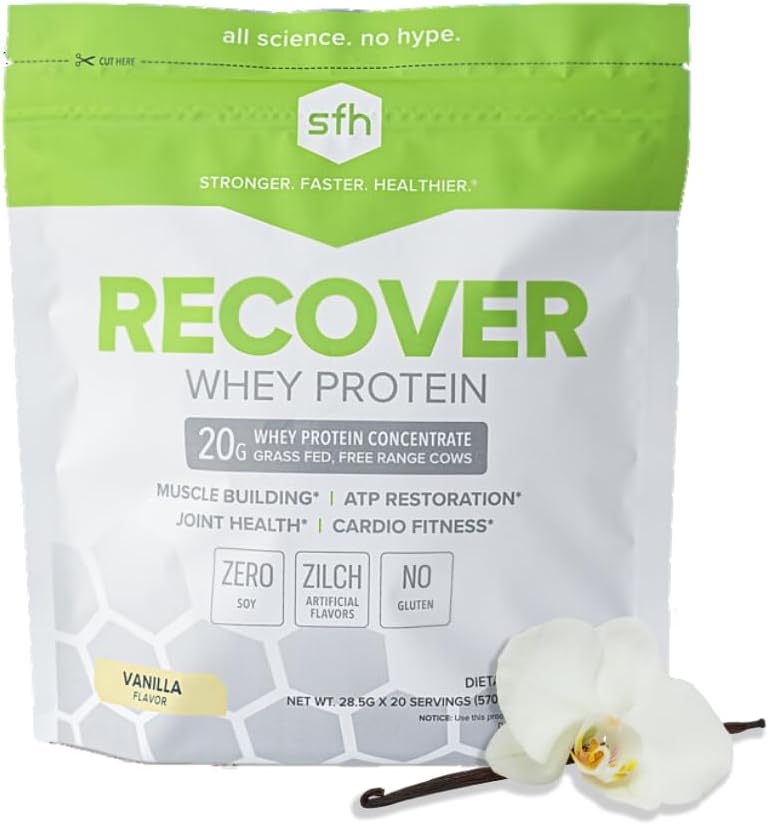 Vanilla SFH RECOVER Grass Fed Whey Protein Powder - Post Workout Supplement - 20 Servings