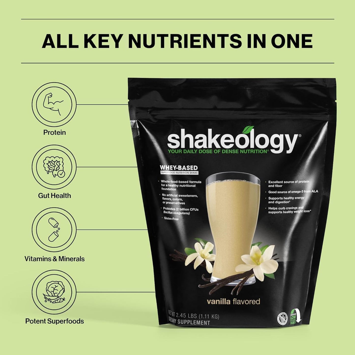 Vanilla Shakeology Whey Protein Powder Blend - Gluten Free Superfood Shake Supports Weight Loss & Lean Muscle - 30 Servings