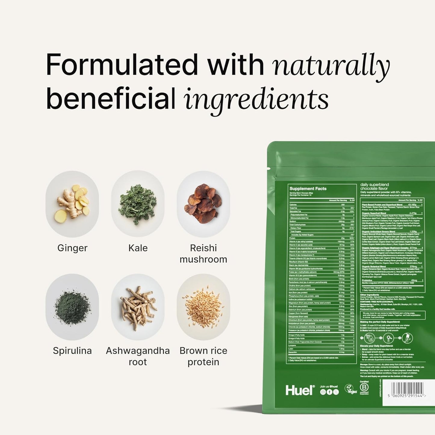 Vanilla Superblend Powder with 25g Plant-Based Protein and Super Greens - 87 Vitamins and Minerals - 19 Servings