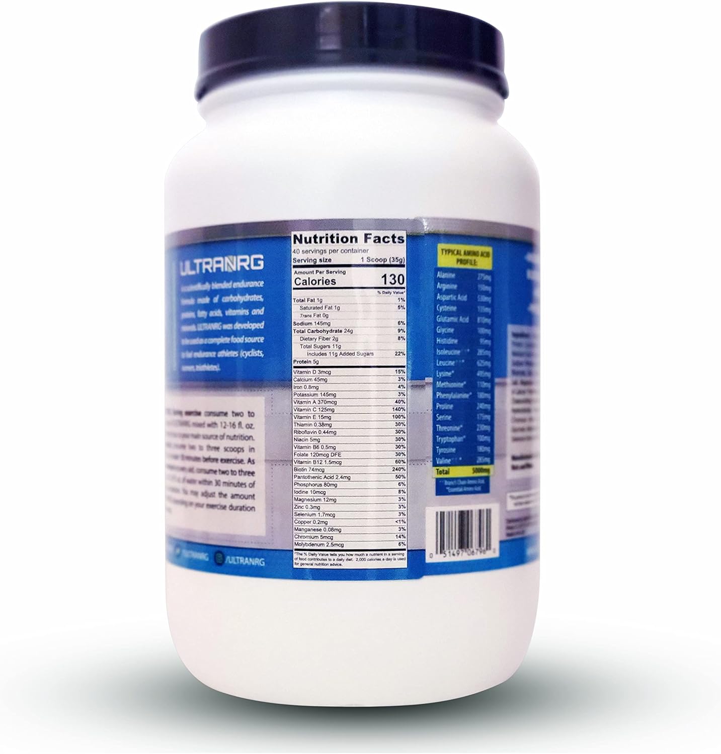 Vanilla ULTRANRG Endurance Drink Mix - 35g, 40 Servings - Liquid Nutrition for Athletes, Regulates Blood Glucose, Prevents Muscle Breakdown - No Preservatives, Non-GMO, No Trans Fats