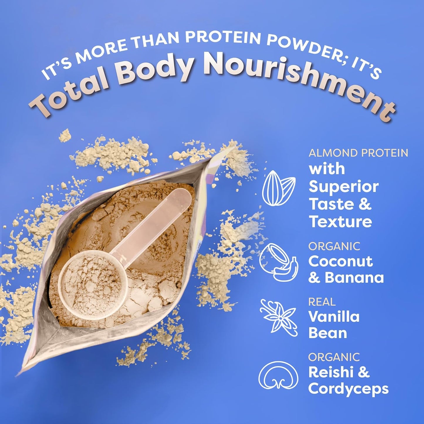 Vanilla Vegan Protein Powder Smoothie with 20g Almond Protein - Gluten-Free & Dairy-Free Meal Replacement Shake for Women & Men