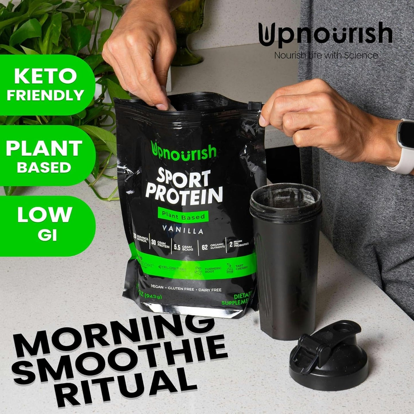 Vanilla Vegan Sport Protein Powder with VELOSITOL, BCAAs, Organic Greens & Fruits, Probiotics - 30g Plant Based Protein for Post Workout Recovery - Keto Certified - 20 Servings