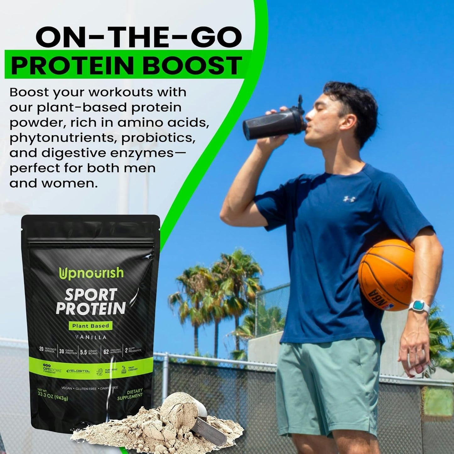 Vanilla Vegan Sport Protein Powder with VELOSITOL, BCAAs, Organic Greens & Fruits, Probiotics - 30g Plant Based Protein for Post Workout Recovery - Keto Certified - 20 Servings