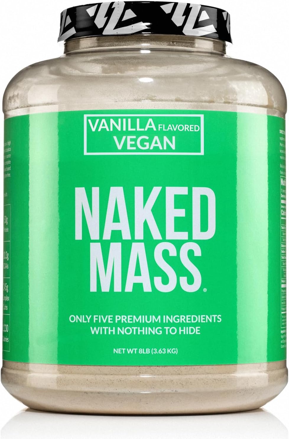 Vanilla Vegan Weight Gainer - Naked Nutrition Naked Mass - 8Lb Bulk - Non-GMO, Gluten-Free, Soy-Free & Dairy-Free - No Artificial Ingredients - 1,230 Calories - 11 Servings
