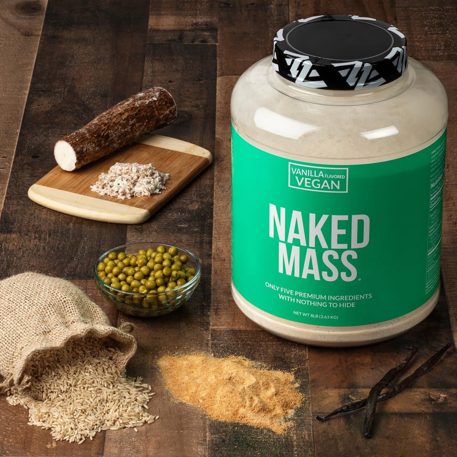 Vanilla Vegan Weight Gainer - Naked Nutrition Naked Mass - 8Lb Bulk - Non-GMO, Gluten-Free, Soy-Free & Dairy-Free - No Artificial Ingredients - 1,230 Calories - 11 Servings