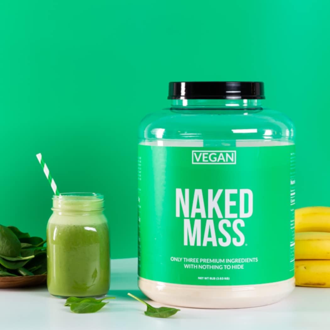 Vanilla Vegan Weight Gainer - Naked Nutrition Naked Mass - 8Lb Bulk - Non-GMO, Gluten-Free, Soy-Free & Dairy-Free - No Artificial Ingredients - 1,230 Calories - 11 Servings