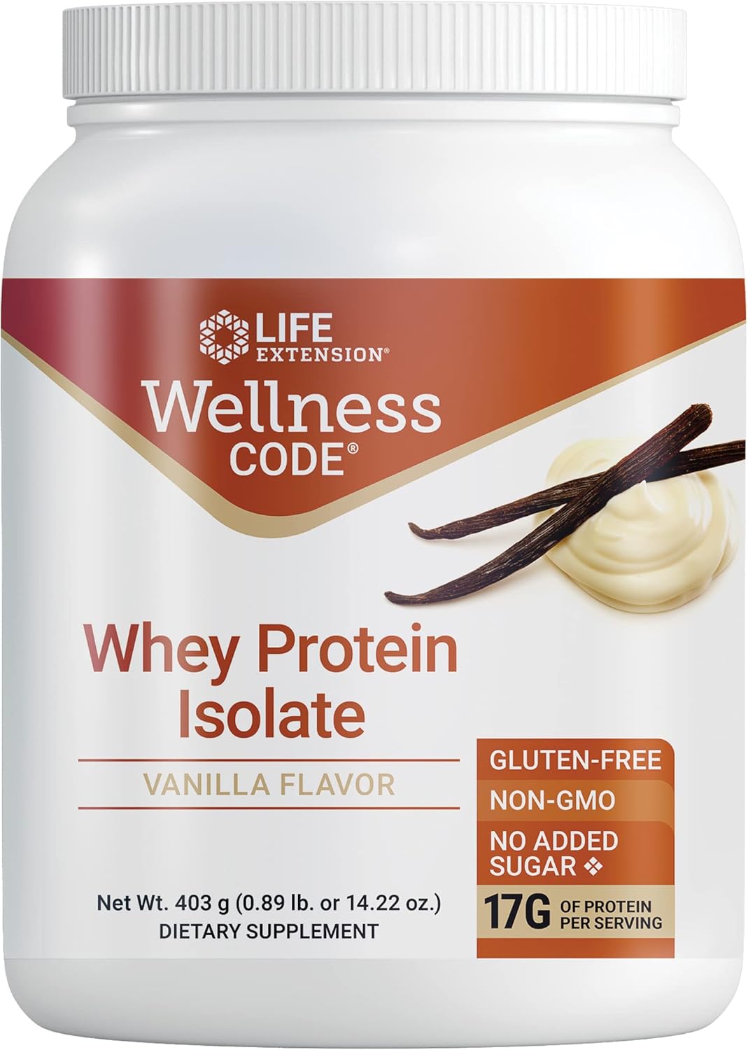 Vanilla Whey Protein Isolate for Muscle Growth & Immune Health - Non-GMO, Gluten Free, No Sugar Added - 403g (20 Servings)