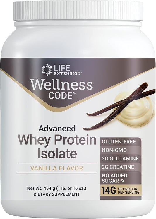 Vanilla Whey Protein Isolate for Muscle Growth & Immune Health - Gluten-Free, Non-GMO, Sugar-Free Shake Mix - 454g