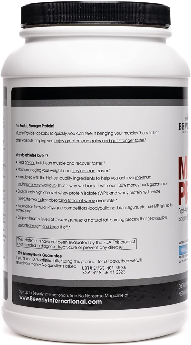 Vanilla Whey Protein Powder for Lean Muscle Recovery - Beverly International Muscle Provider (30 Servings) - Fast-Absorbing with Ice Cream Flavor