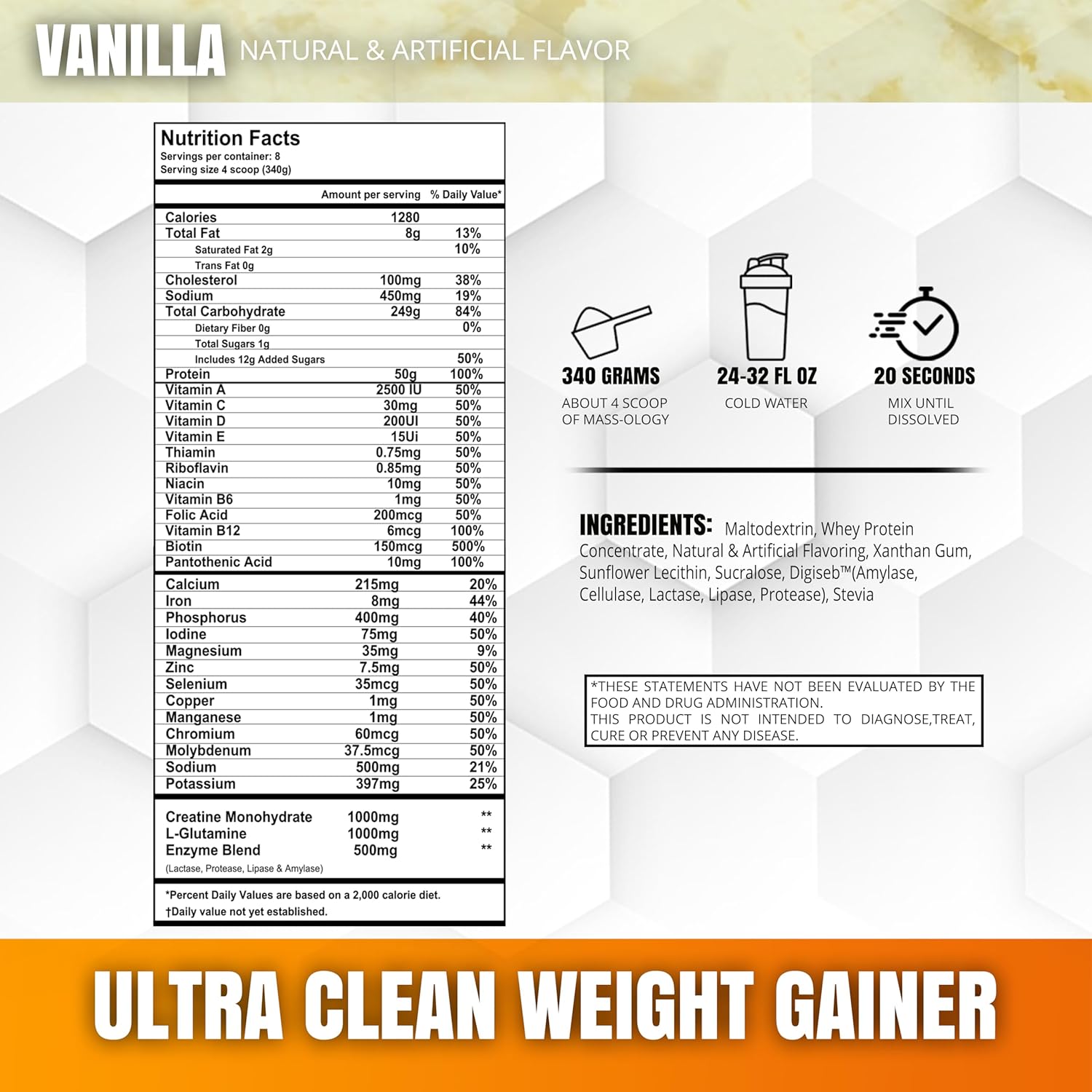 Vanilla Whey Protein Powder Weight Gainer for Men and Women - Muscle Building Supplement, 7.8 lbs