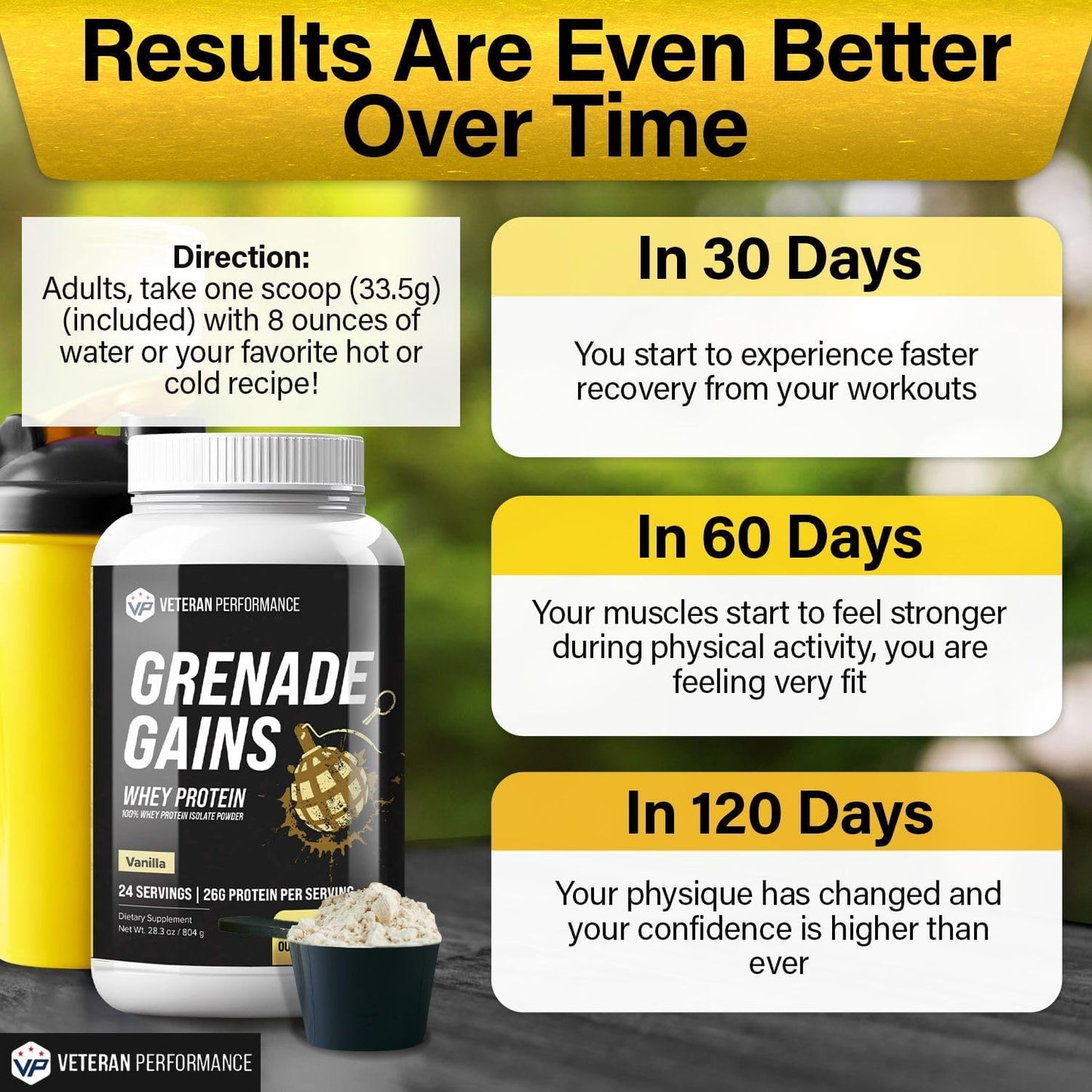 Vanilla Whey Protein Powder with 21g Protein, 85mg Calcium, and 3g Fiber - Muscle Building Support, 100% Whey Protein Blend Power 1.76 lbs