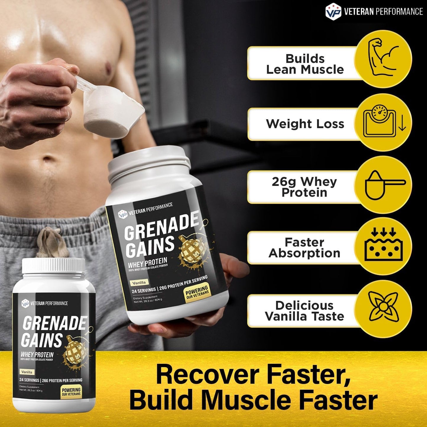 Vanilla Whey Protein Powder with 21g Protein, 85mg Calcium, and 3g Fiber - Muscle Building Support, 100% Whey Protein Blend Power 1.76 lbs