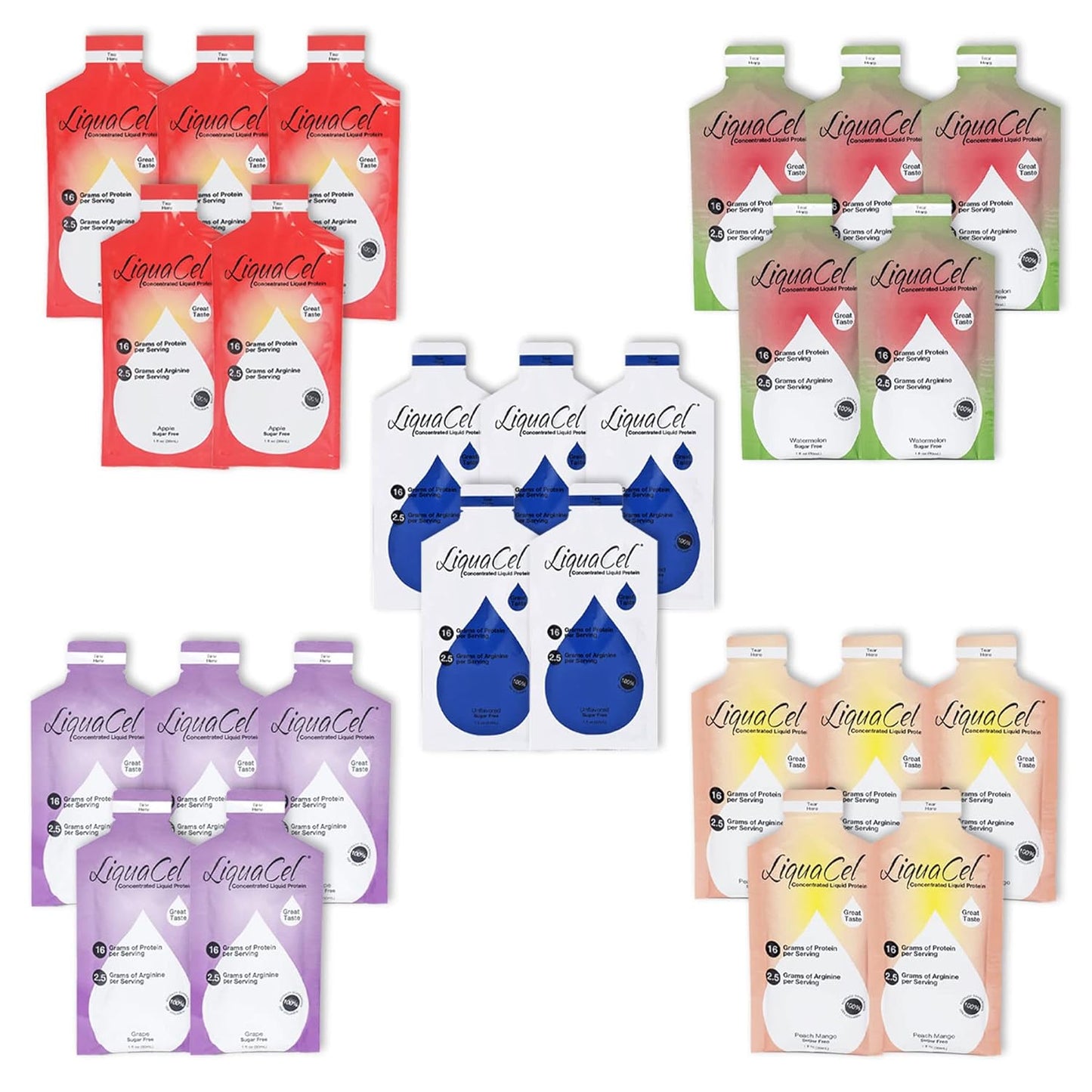 Variety Pack of 25 LiquaCel Concentrated Liquid Protein Packets (30ML Each)