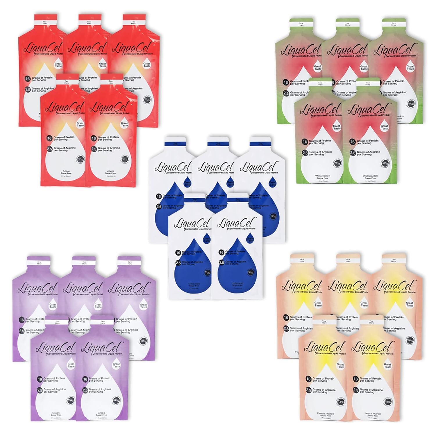 Variety Pack of 25 LiquaCel Concentrated Liquid Protein Packets (30ML Each)
