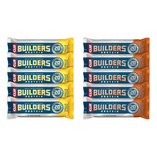 Variety Pack of CLIF Builder's Plant Based Protein Bars - Chocolate Peanut Butter and Vanilla Almond Flavors - Gluten Free, Non-GMO, Low Glycemic - 20g Protein - 2.4 oz bars - 10 Count