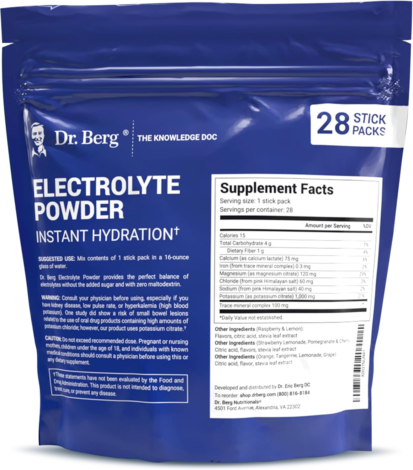 Variety Pack of Dr. Berg Sugar-Free Electrolyte Powder Packets - 28 Total Hydration Packets with 7 Delicious Flavors - Keto-Friendly Electrolytes Powder Mix