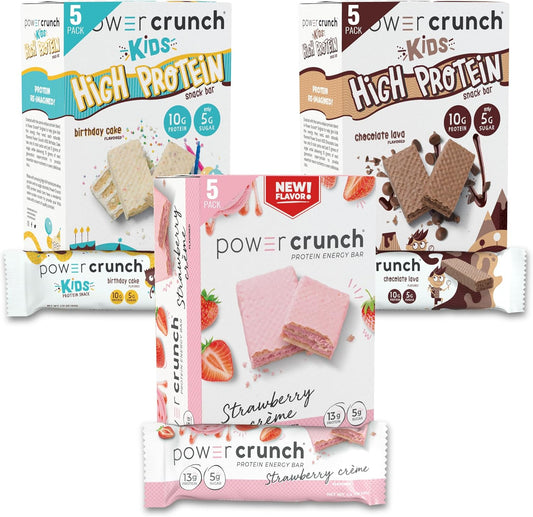 Variety Pack of Power Crunch Protein Wafer Bars and KIDS Protein Bars - 15 Count, High Protein Snacks with Delicious Taste