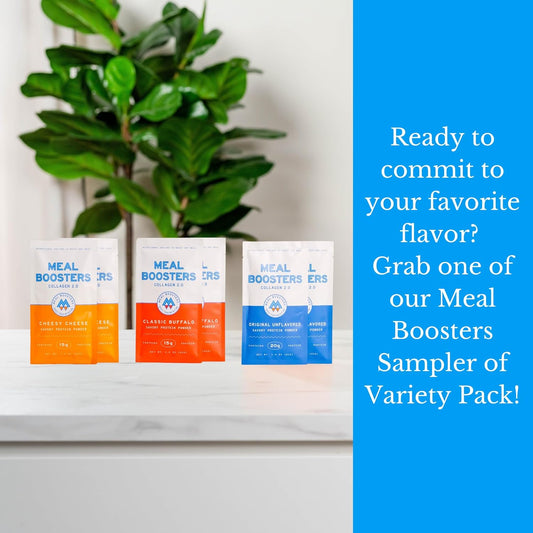 Variety Pack Sampler Meal Boosters: Savory Protein Supplements - Cheese, Buffalo, Unflavored, Grass-Fed Collagen - Muscle Growth, Hair Skin Repair, Gut Health