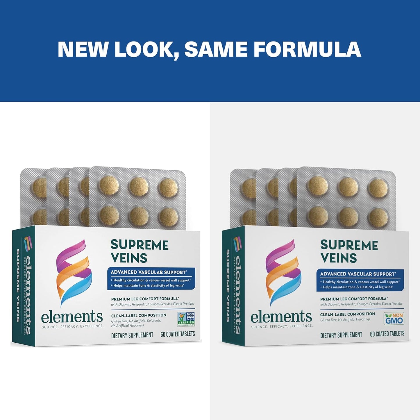 Vascular Support Supplement - Elements Supreme Veins, 60 Tablets, Gluten Free, Promotes Healthy Circulation and Elasticity in Leg Veins for 30 Days