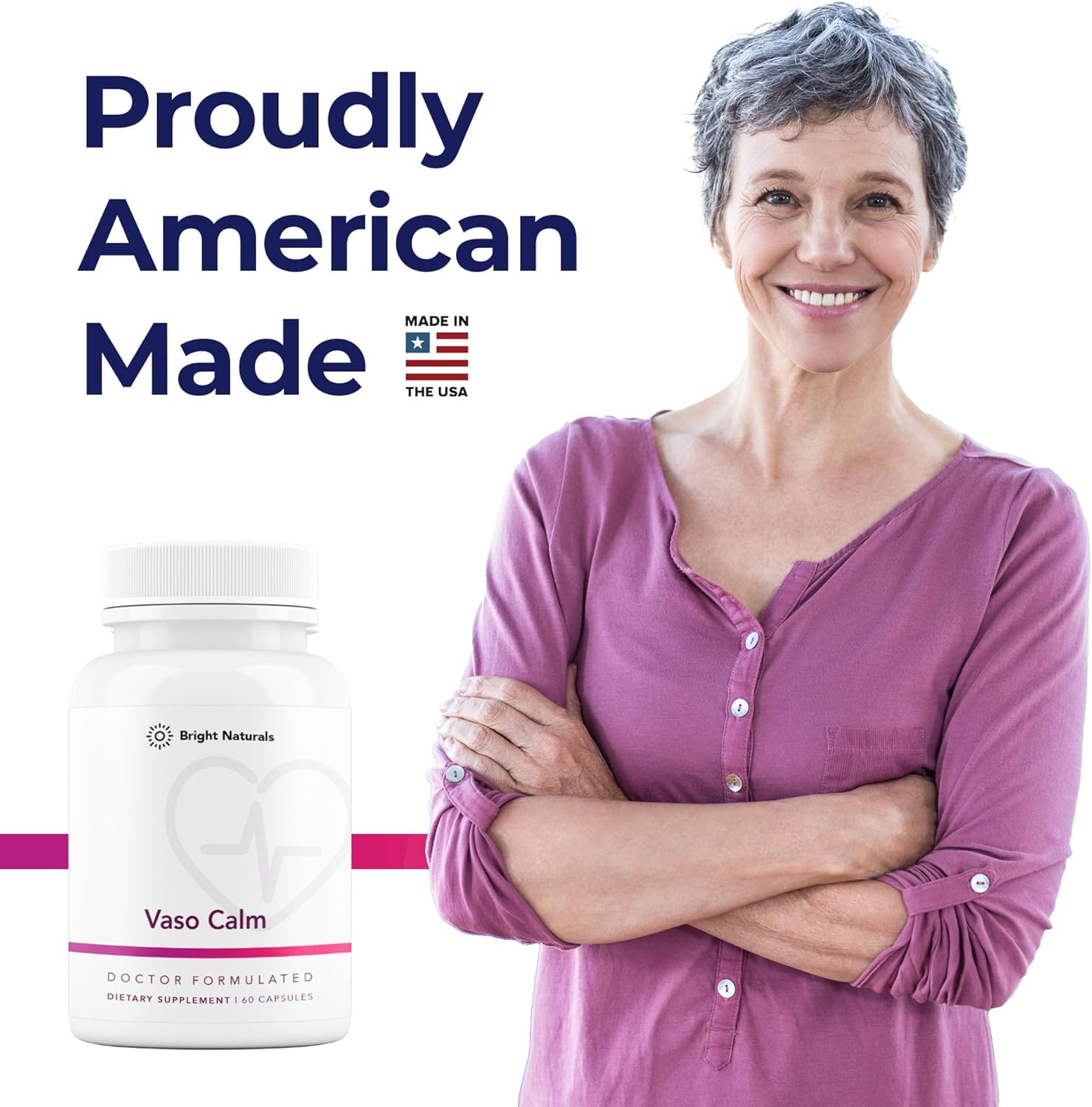 Vaso Calm Blood Balance Supplement with Fermented Garlic, Celery, Grape Seed, Hibiscus & Vitamin K2 - USA Made - Bright Naturals