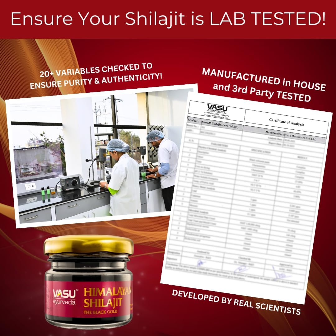 Vasu Ayurveda Himalayan Shilajit Resin: Highest Potency, 100% Natural, Lab Tested - Pure Fulvic Acid & 85+ Trace Minerals - Black Gold - 100 Day Supply - Energy Booster - Pack of 2